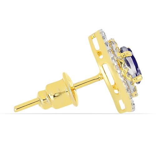 14K GOLD HALO EARRINGS WITH IOLITE AND WHITE DIAMOND